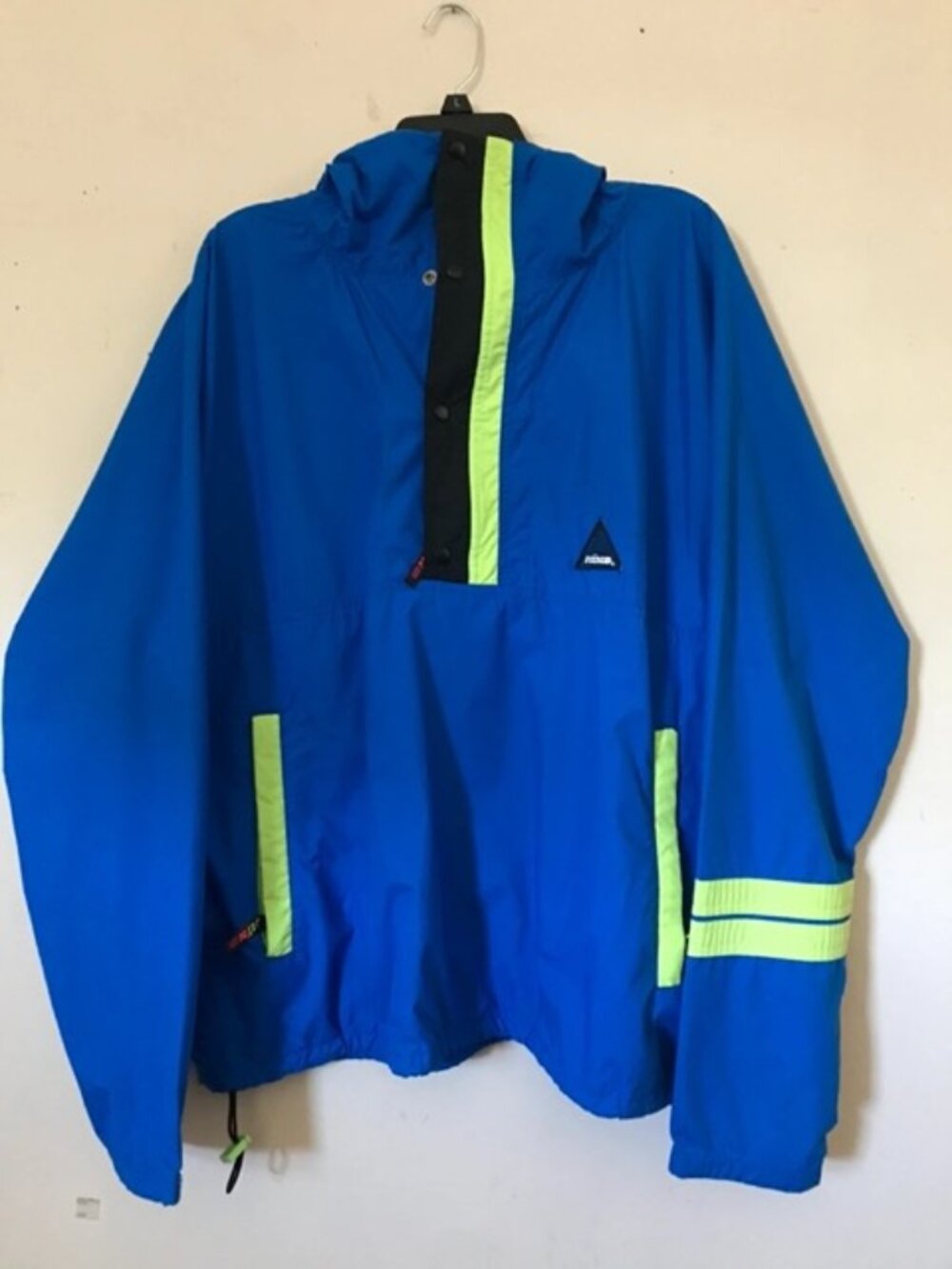 Vintage HIND Men's Hooded Windbreaker Royal Blue/Neon Green XL